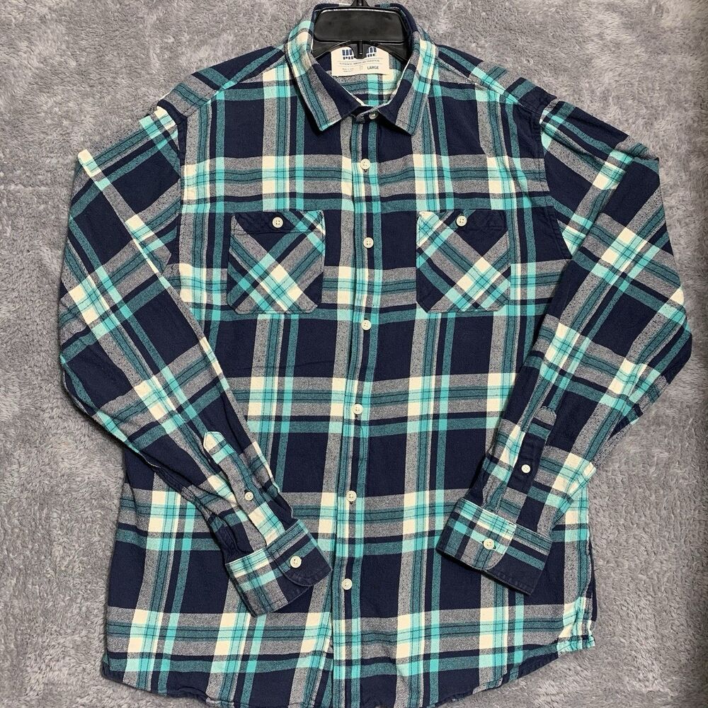 Urban Pipeline Vintage Flannel Button Shirt Mens Large Long Sleeve Green Plaid
